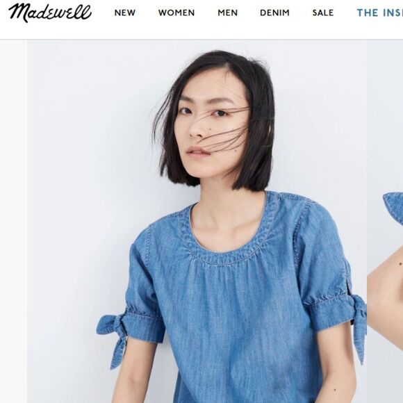 MADEWELL Denim Tie-Cuff Short Sleeve Shirt in Caden Wash Blue Small - Picture 1 of 4